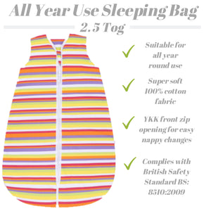 Snoozebag Baby Sleeping Bag Multi Stripe 0-6 Months - 2.5 Tog