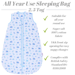 Snoozebag Baby Sleep Bag Planes & Trains 3-6 Years Front Zip 2020 Version 2.5 Tog