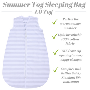 Snoozebag Baby Sleep Bag Grey Stripe 6-18 Months Front Zip 2020 Version 1.0 Tog