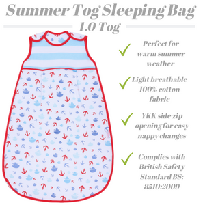 Snoozebag Baby Sleep Bag Boats & Anchors 6-18 Months Side Zip 2020 Version 1.0 Tog
