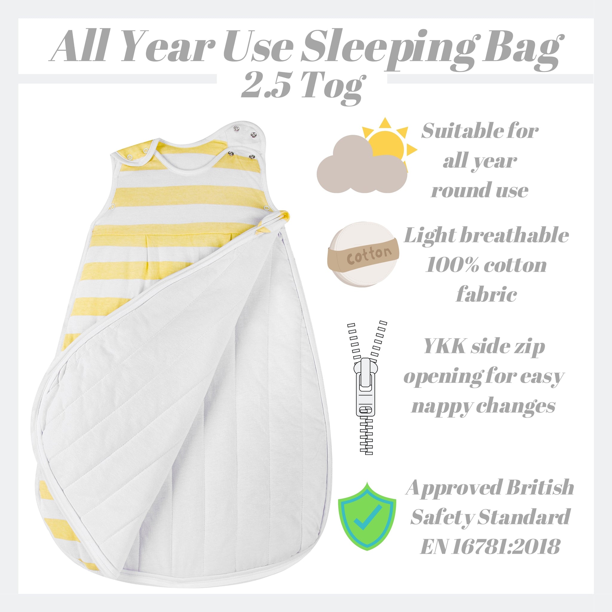 Snoozebag Baby Sleeping Bag Lemon Stripe 0-6 Months - 2.5 Tog