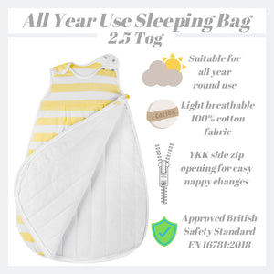 Snoozebag Baby Sleeping Bag Lemon Stripe 18-36 Months - 2.5 Tog
