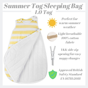 Snoozebag Baby Sleeping Bag Lemon Stripe 6-18 Months - 1.0 Tog