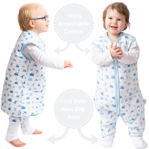Snoozebag With Feet - Baby Sleeping Bag With Non Slip Feet 12-18 Months 2.5 Tog - Planes & Trains
