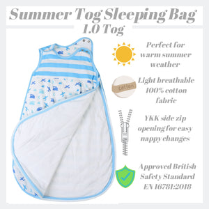Snoozebag Baby Sleeping Bag - Planes & Trains - Summer 1.0 Tog