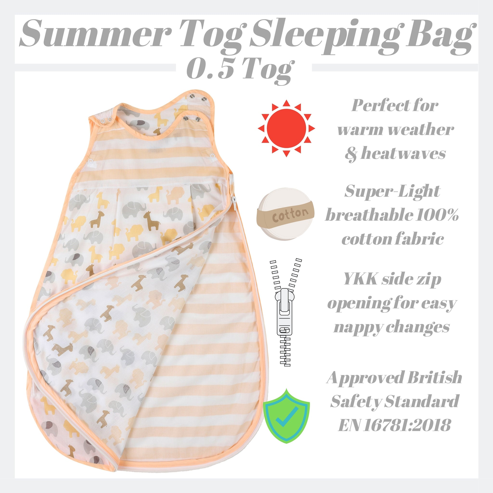 Snoozebag Baby Sleeping Bag Jungle Fun Greys 0-6 Months - 0.5 Tog